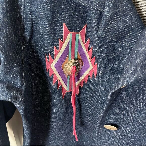 Vintage Handmade Women's Medium Denim Western Trench Coat - Picture 2 of 8